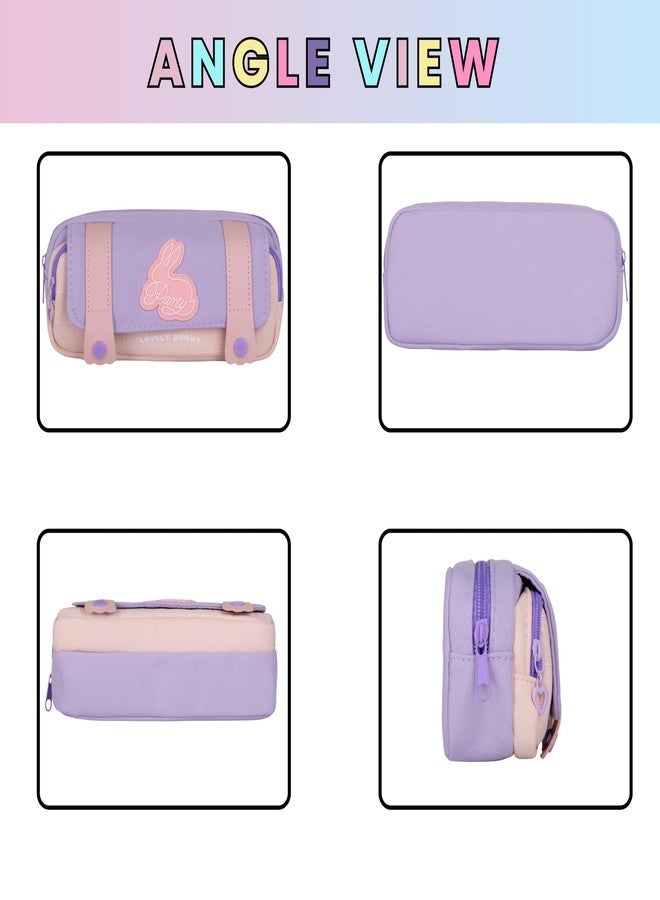 Hexwell حقائب أقلام هيكسويل ذات سعة كبيرة، حقيبة أقلام، حافظة، صندوق، منظم أدوات مكتبية مدرسية للبنات والأطفال (بنفسجي + وردي) - Image 3